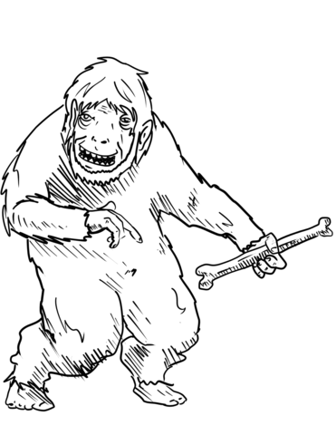 Yeti With Bone Coloring Page